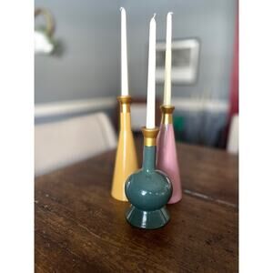 Modern Ceramic Candle Holder Set of 3 Gold Neck Colorful Sculptural Decor